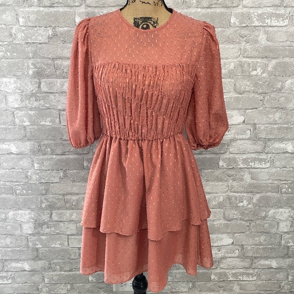Zara Smocked Ruffle Clip Dot Mini Dress